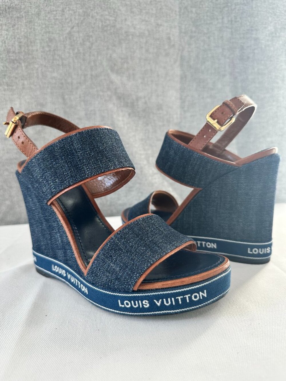 Louis Vuitton Croisière Wedge Sandal — Denim, Size 39